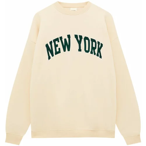 Pull&Bear Sweater majica ecru/prljavo bijela / tamno zelena / bijela