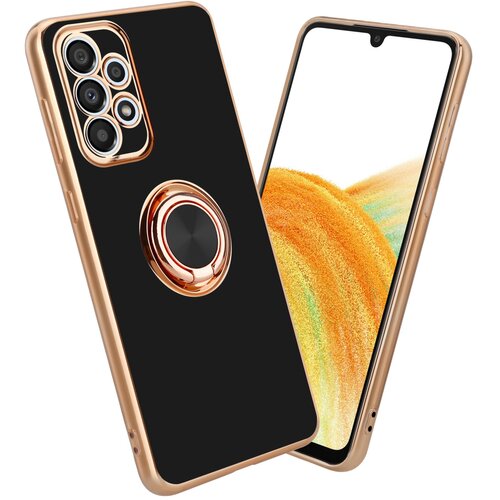 Cadorabo Samsung v sijajnem črni barvi - Zlato z obročem silikonski/TPU ovitek z za&scaron;čito pred kamero in držalom za magnetni avtomobil, (20595213) Cene
