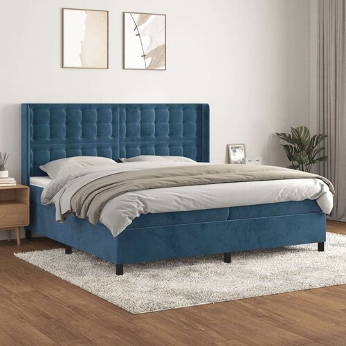  Box spring postelja z vzmetnico temno modra 200x200 cm žamet Slike