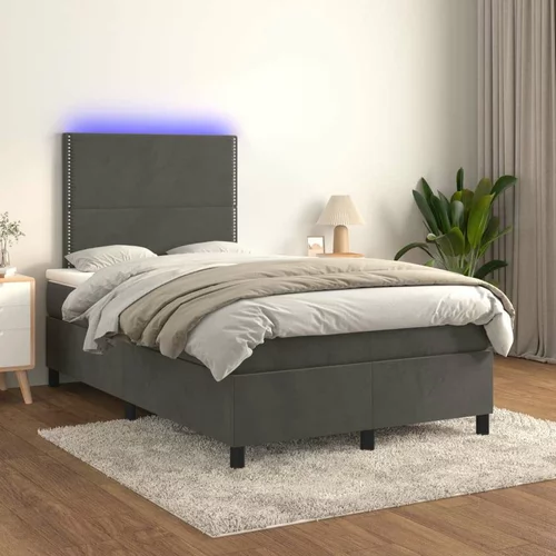  Box spring postelja z vzmetnico LED temno siva 120x200 cm žamet, (20725609)