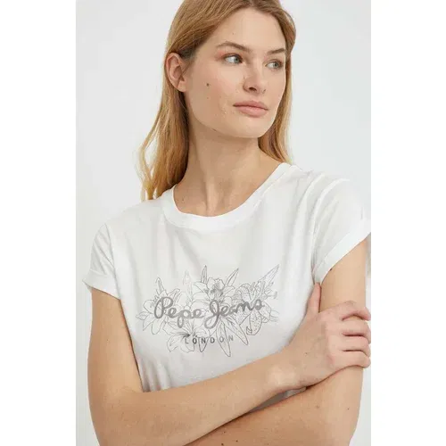 PepeJeans Pamučna majica HELEN za žene, boja: bijela