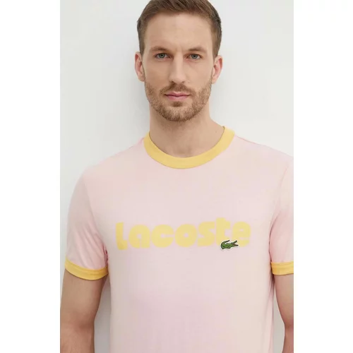 Lacoste Bombažna kratka majica moški, roza barva