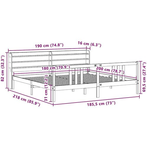 vidaXL Okvir kreveta s uzglavljem 180 x 200 cm masivna borovina Cijene
