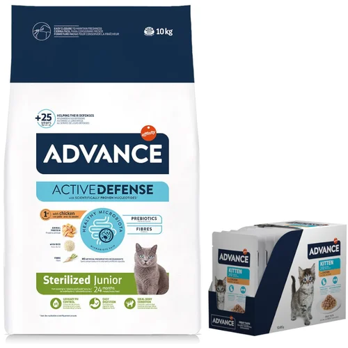 Affinity Advance 10 kg Advance + 12 x 85 g odgovarajuća mokra hrana po sniženoj cijeni! - 10 kg Sterilized Junior piletina + 12 x 85 g Kitten piletina