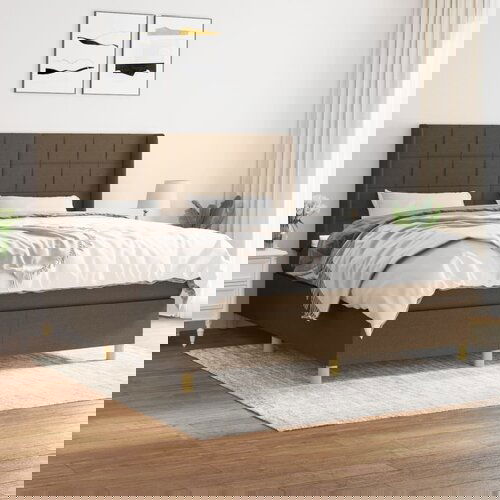 VidaXL Box spring postelja z vzmetnico temno rjava 180x200 cm blago Slike