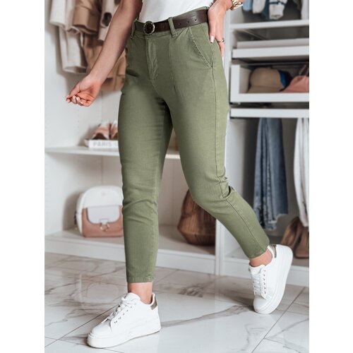DStreet Spodnie damskie slim fit z paskiem TAIRONIK khaki Slike