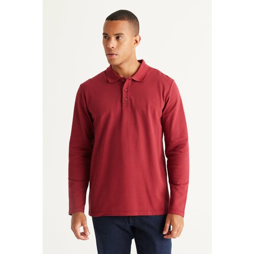 AC&Co / Altınyıldız Classics Men's Burgundy Standard Fit Normal Cut 3 Thread Fleece 100% Cotton Polo Neck Sweatshirt Slike