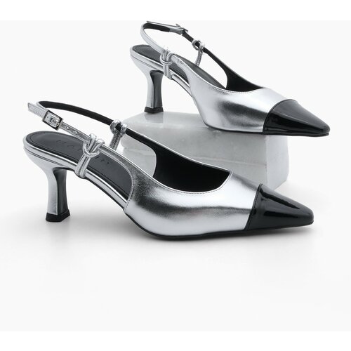 Marjin Women's Stiletto Pointed Toe Open Back Thin Heel Heel Shoes Lenes Silver Cene