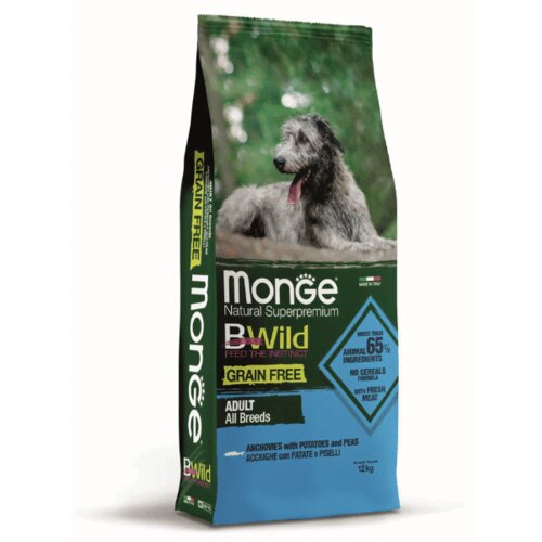 BWild monge grain free dog all breeds adult anchovies with potatoes and peas - 2.5 kg Cene