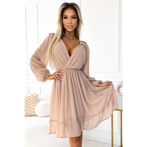 Numoco Chiffon midi dress with long sleeves and neckline Cijene