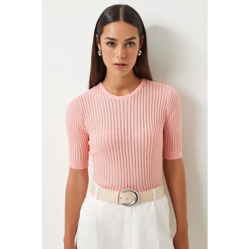 Happiness İstanbul Women's Pink Lightly Transparent Knitwear Blouse