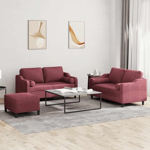  3-dijelni set sofa s jastucima crvena boja vina od tkanine Cijene