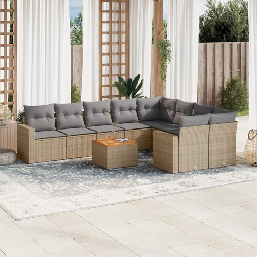 vidaXL 10-dijelni set vrtnih sofa s jastucima bež od poliratana Cijene