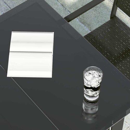  Vrtni blagovaonski stol crni 200 x 100 x 74 cm čelik i staklo Slike