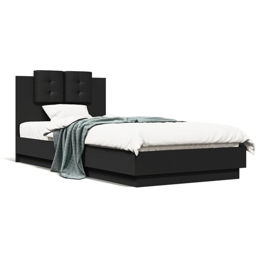 VidaXL Okvir kreveta s uzglavljem i LED svjetlima crni 100 x 200 cm Slike