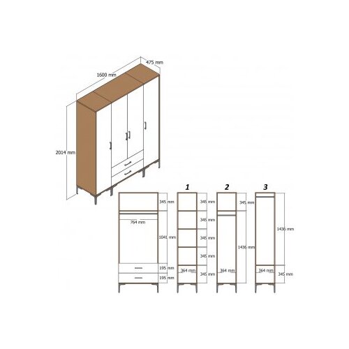 Hanah home garderober kumsal ptp walnut white Slike