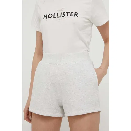 Hollister Co. Kratke hlače za žene, boja: siva, melanž, visoki struk