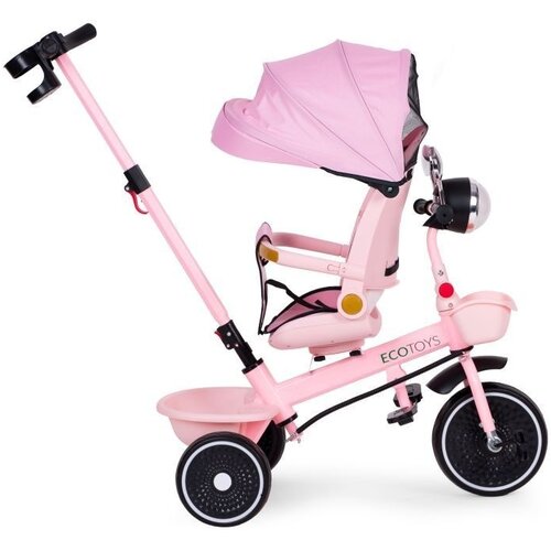 ECO TOYS Tricikl za decu sa rotirajućim sedi&amp;scaron;tem, gurajućim rukohvatom i tendom pink,ECOTOYS Slike