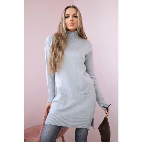 Kesi Sweater with stand-up collar light gray Cene