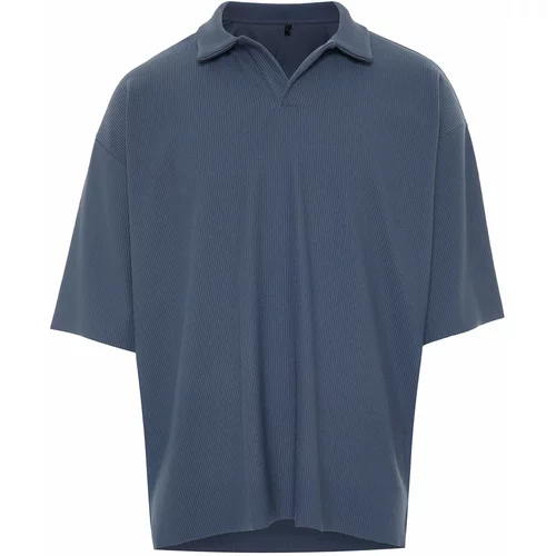 Trendyol Limited Edition Indigo Men's Oversize Short Sleeve Textured Wrinkle-Free Ottoman Seamless Polo Collar T-Shirt