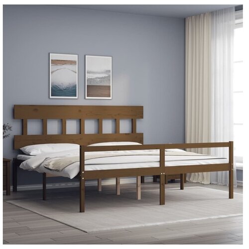 VidaXL Okvir kreveta s uzglavljem boja meda 200x200cm od masivnog drva Slike