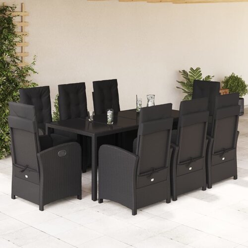  9-dijelni vrtni blagovaonski set s jastucima crni od poliratana Crna Dužina stola 190 cm Cene