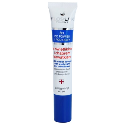 FlosLek Pharma Eye Care gel za predel okoli oči s smetilko in modrim glavincem 15 ml Slike