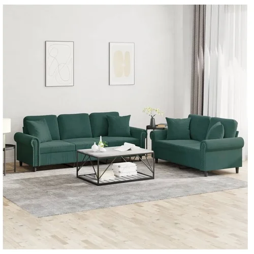 vidaXL 2-dijelni set sofa s jastucima tamnozeleni baršunasti