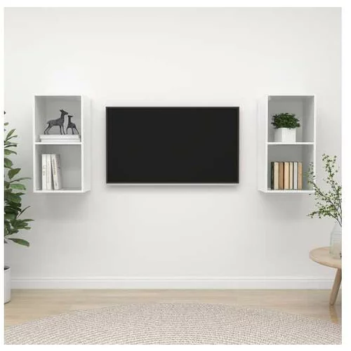  Stenska TV omarica 2 kosa visok sijaj bela iverna plošča