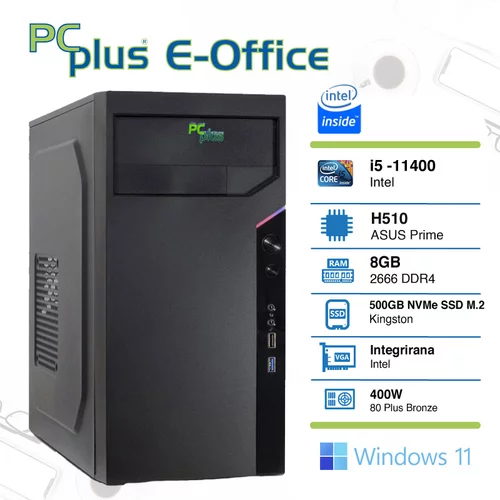 PCPLUS e-office i5-11400 8GB 500GB NVMe SSD Windows 11 Home namizni računalnik