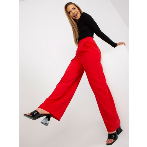 Fashion Hunters Red wide fabric trousers with pockets Slike