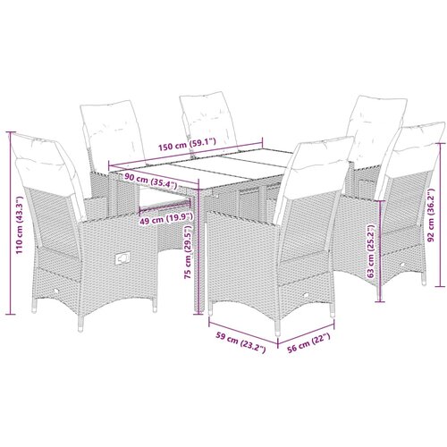  7-dijelni vrtni blagovaonski set s jastucima poliratan smeđi Smeđa 150 x 90 x 75 cm Slike