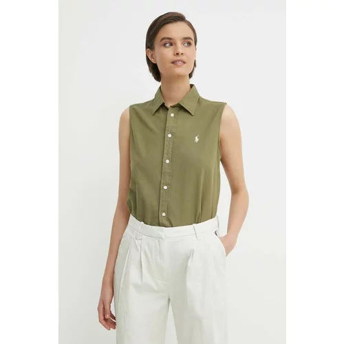 Polo Ralph Lauren Pamučna košulja za žene, boja: zelena, regular, s klasičnim ovratnikom, 211906512
