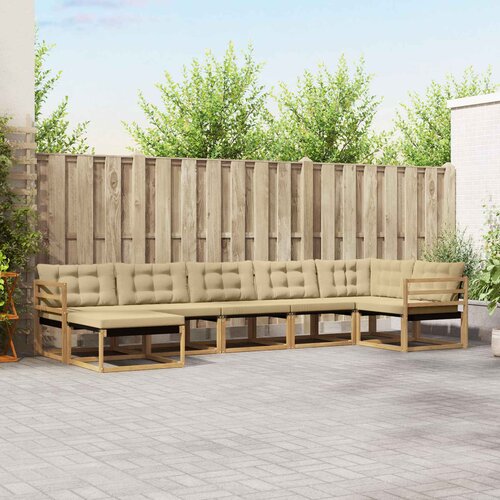  Set vanjskih sofa 7 kom. Bijela i bež Čvrsto drvo akacije Cene