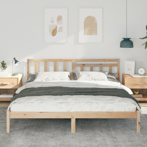 VidaXL Krevetna konstrukcija Smeđa 200 x 200 cm Čvrsta borova drva Slike