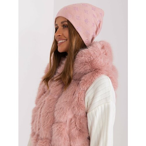 Fashion Hunters Pink women's winter hat with appliqué Slike