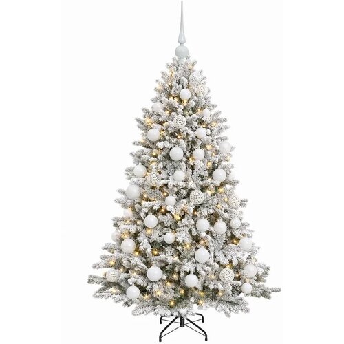  Umjetno božićno drvce s kuglicama 150 cm 150 LED lampica - Zelena i bijela 150 cm s LED žaruljama i bijelim kuglicama Slike