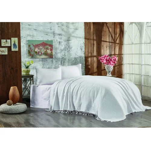 Mijolnir Bijeli pamučni prekrivač za bračni krevet 220x240 cm Lotus –