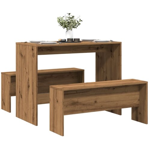 vidaXL Komplet jedilne mize in klopi 3-delni artisan hrast inž. les Cene