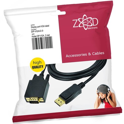 Zed Electronic Kabl display port na vga, dužina 2.0 m - DP-VGA/2.0, Crni Slike