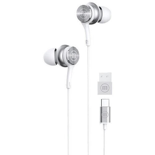 Maxell XC1 USB-C wired headphones with USB-A adapter white Slike
