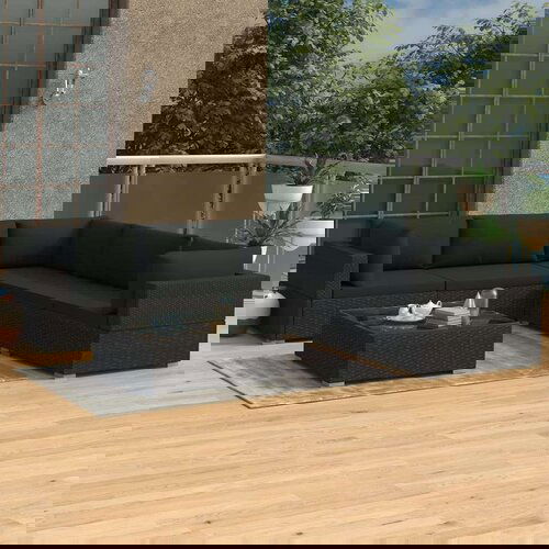 Poli vrtna sedežna garnitura z blazinami 6-delna ratan črna Cene