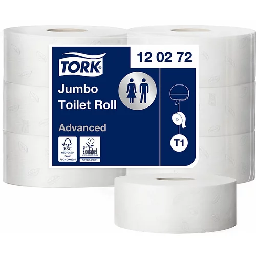 TORK Toaletni papir jumbo, industrijski zvitek, advanced tissue, 2-slojna izvedba, bele barve, DE 6 zvitkov, od 1 DE