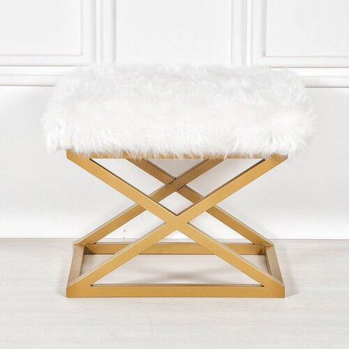 Atelier Del Sofa Capraz Plush - Gold, White GoldWhite Pouffe Cijene