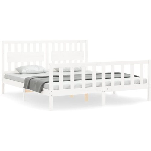 Maison Chic Posteljni okvir - Dvoposteljna postelja - Zakonska postelja z vzglavjem bel trden les-J15879, (21771551) Cene