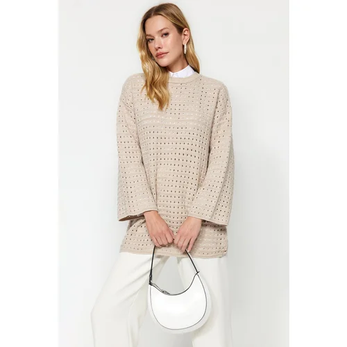 Trendyol Beige Openwork/Perforated Knitwear Sweater