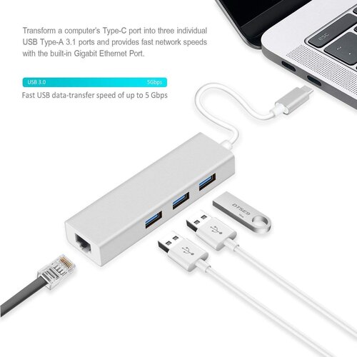  Type C HUB 4u1 RJ45 Gigabit LAN + 3*USB 3.0 ( 11-475 ) Slike