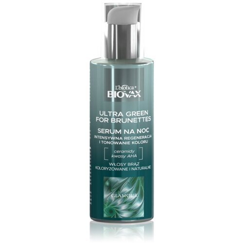 BIOVAX Glamour Ultra Green For Brunettes regeneracijski nočni serum z revitalizacijskim učinkom za rjave lase 100 ml Slike