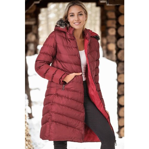 Dewberry Z6690 FUR HOODED LADIES' COAT-LIGHT BURGUNDY Cijene
