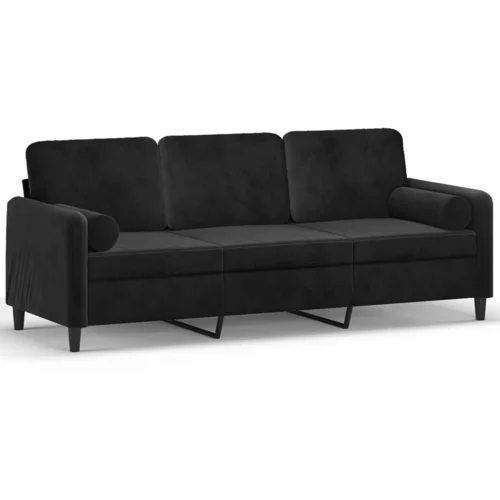 MAISON CHIC kavč - Sofa - Kanape trosed z okrasnimi blazinami črn 180 cm žamet, (21727774)